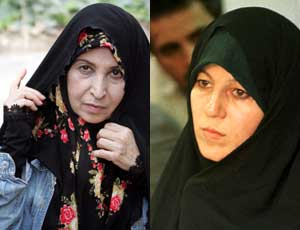 a sinistra Zahra Rahnavard, moglie del leader “sconfitto” alle elezioni Mir Hossein Moussavi, tra le più impegnate attiviste nel movimento riformatore prima ed ora nelle manifestazioni di protesta di questi giorni – a destra Faezeh Rafsanjani, arrestata dal regime per il suo ruolo nel movimento riformatore, figlia dell’ex presidente Akbar Hashemi Rafsanjani, sostenitore e sponsor di Moussavi